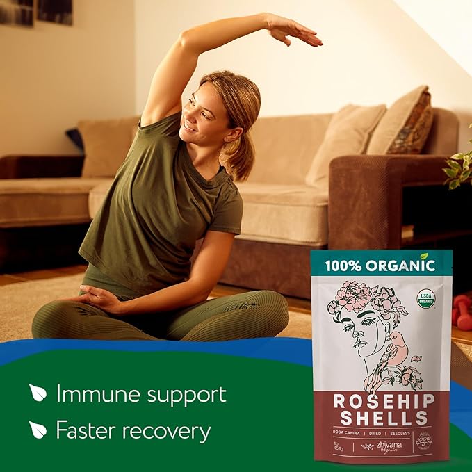 Rosehip Tea Organic (8oz.) – Dried Rose Hip Fruit Whole – Source of Vitamin C from Food