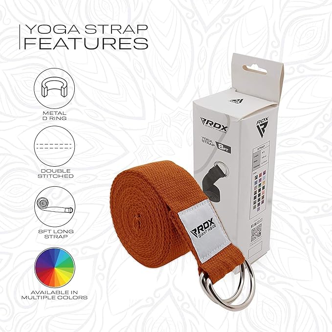RDX 8ft Yoga Strap with D-Ring Buckle, Durable Polyester Cotton Adjustable Belts for Stretching Pilates Dance Gymnastics General Fitness Holding Poses Flexibility Physical Therapy, Home Gym Workout