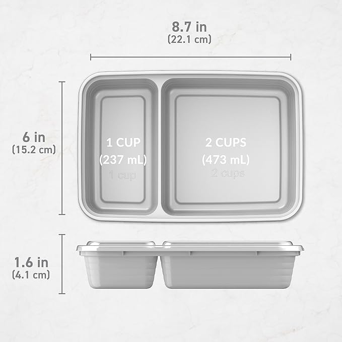 Bentgo 20-Piece Lightweight, Durable, Reusable BPA-Free 2-Compartment Containers - Microwave, Freezer, Dishwasher Safe - Silver