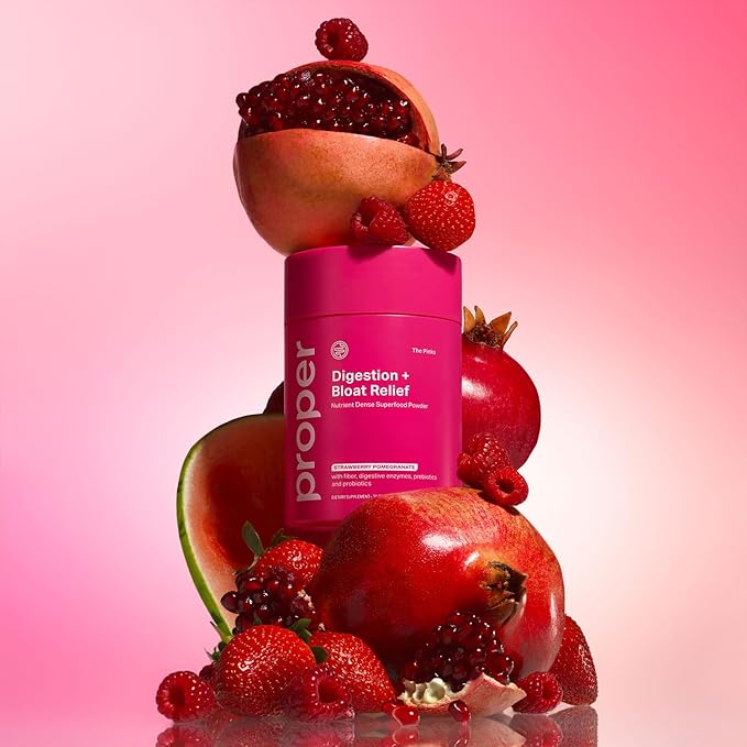 Proper, The Pinks Digestion and Bloat Relief. Drink Mix with Gut Health Probiotics, Prebiotics, Beet Root & Enzymes for Digestive Support. Bloating and Microbiome Supplement for Women and Men
