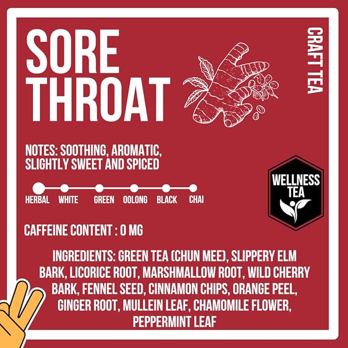 Sore Throat Tea - Wellness Tea Made with Elm Bark, Licorice Root and Marshmallow Root with Herbal and Medicinal Properties - Low Caffeine - 24 Tea Bags