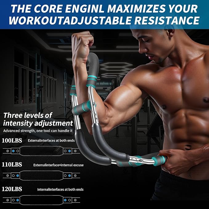 Twister arm Trainer, Adjustable Resistance Chest Workout Equipment,Forearm Power Exercise bar , pectoralis spinalis Device, Portable Detachable Design