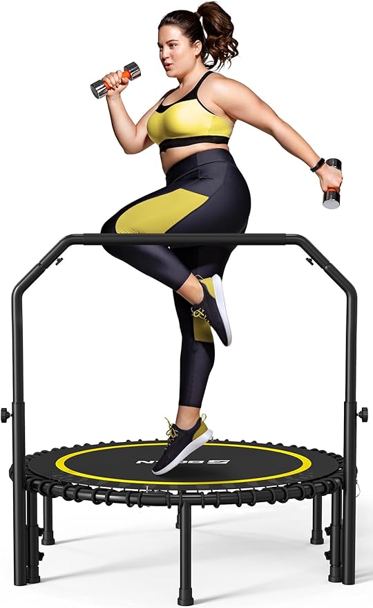 BCAN 40"/48" Rebounder Trampoline for Adult, 450/550LBS Fitness Trampoline with Bungees, Adjustable Handle, Stable & Quiet, Indoor Outdoor, Whole-Body Workout & Relaxation at Home for Women/Men