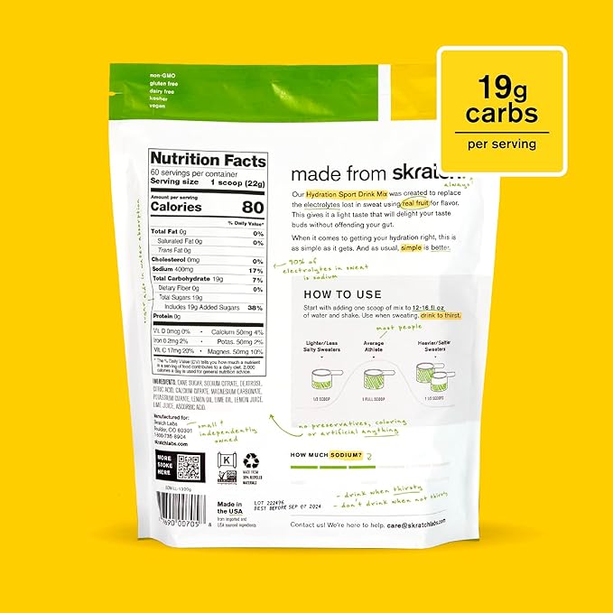 Skratch Labs Hydration Powder | Sport Drink Mix | Electrolytes Powder for Exercise, Endurance, and Performance | Lemon + Lime | 60 Servings | Non-GMO, Vegan, Kosher