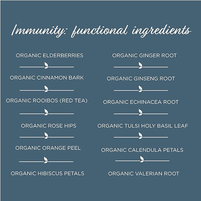 The Tea Spot Organic Immunity Tea with Natural Vitamin C for Immune Support|Blend of Adaptogens, Elderberry, Orange Peel, Ginger, Basil, Lemon Peel & Valerian Root | Caffeine-Free 15 Tea Bags