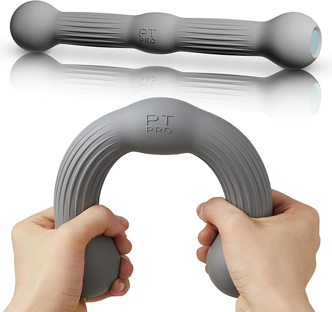 PT Pro Tennis Elbow Trainer For Physical Therapy, Textured Grip, Elbow Pain Relief, Resistance Bar For Tendonitis And Golfer's Elbow, Improve Grip Strength, Pickleball Elbow And Golfer's Elbow, Gray