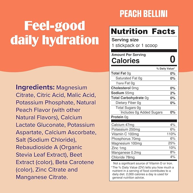 Ultima Replenisher Mocktini Electrolyte Powder Drink Mix – Sugar Free – Peach Bellini, 90 Servings – Hydration Powder with 6 Key Electrolytes and Trace Minerals – Keto Friendly, Non-GMO