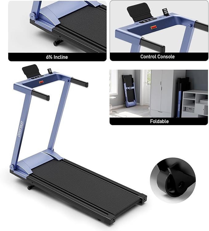 DeerRun Treadmills for Home with Incline and Handles, 3.5 HP Foldable Treadmill 350 LBS Weight Capacity for Small Spaces, Folding Running Machine with Smart APP