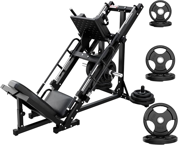 RitFit Adjustable Leg Press and Hack Squat Machine with Weight Plate Set, Professional Home Gym Equipment with Linear Bearings, Specialized for Complete Lower Body Workouts and Weight Storage Posts