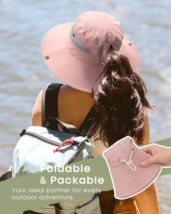 FURTALK Womens Sun Hat with Ponytail Hole Beach Hiking Summer Wide Brim UPF 80+ Outdoor Protection Foldable Bucket Hat