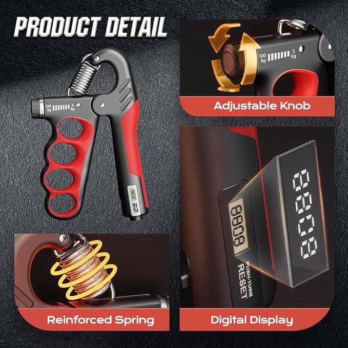 Hand Gripper Strengthener, Hand Squeezer Adjustable Resistance, Grip Strengthener Forearm Strengthener, Hand Exerciser for Muscle Building and Injury Recover, Forearm Strengthener