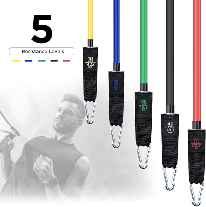 Resistance Bands, Simmgud Exercise Bands Set with Handles, Work Out Bands with Door Anchor, Ankle Straps for Strength Training, Physical Therapy, Home Gym for Men and Women, Yoga, Pilates 150 LBS