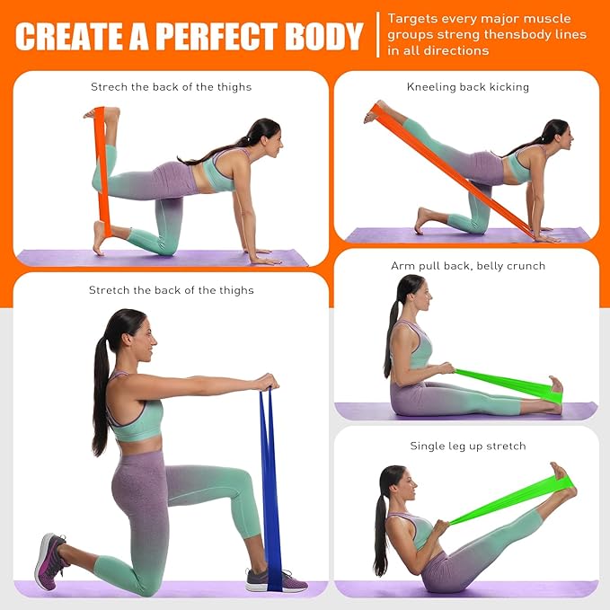 Resistance Bands, Exercise Bands, Physical Therapy Bands for Strength Training, Yoga, Pilates, Stretch Elastic Band with Different Strengths, Workout Bands for Home Gym