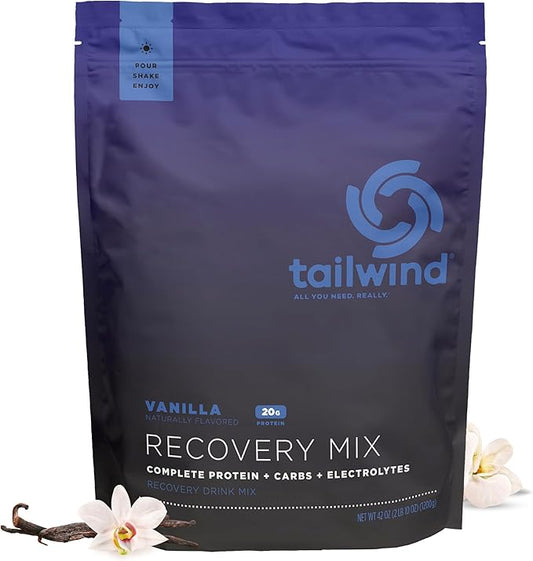 Tailwind Nutrition Recovery Mix, 20 Grams Complete Protein, Carbohydrates, and Electrolytes Powder Drink Mix for Post-Workout, Free of Gluten, Soy, and Dairy, Vegan, 20 Servings, Vanilla