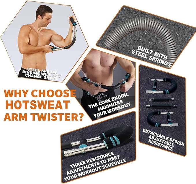 HOTSWEAT Twister Arm Exerciser Chest Workout,Portable Power Twister Bar,Muscular Strength Enhancer,Thigh Master Trainer Men,At Home Fitness Equipment
