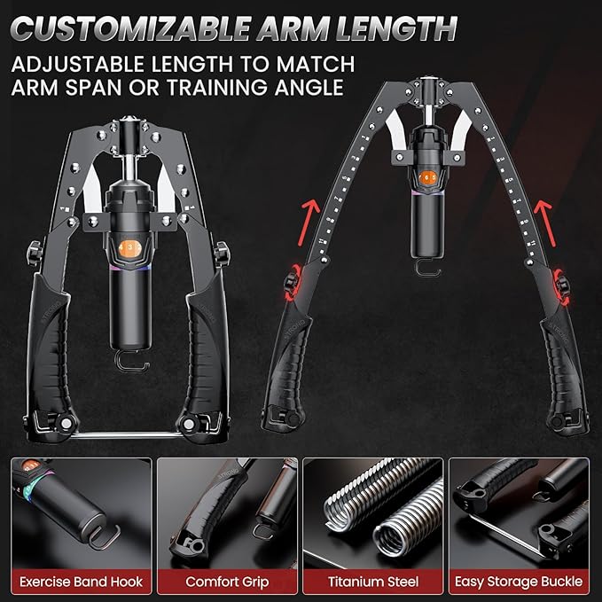 Twister Arm Trainer, 3 in 1 Hydraulic Power Chest Workout Equipment with Ab Roller Wheels and Hooks, Adjustable 22-440lbs Arm Trainer for Men Women, Home Gym Equipment for Full Body Strength Training