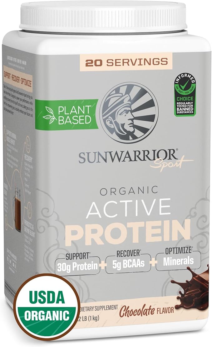 Sunwarrior Organic Plant Based Protein Powder | Vegan Organic Protein Powder with BCAA Amino Acids Plus Recovery Minerals & Botanicals | Non-GMO Soy Dairy & Gluten Free (Chocolate, 20 Servings)