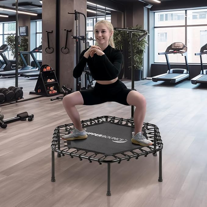 Upper Bounce Mini Workout Trampoline with Adjustable T-Shaped Handrail – Hexagonal Rebounder Trampoline for Kids & Adults – Fitness & Recreational Trampolines, Supports up to 220 lbs.
