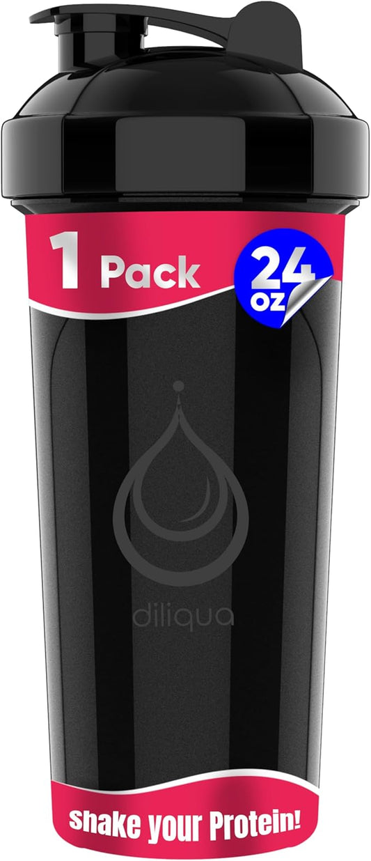 1 PACK, 24 oz Shaker Bottle with Powerful Wire Whisks for Protein Mixes | Leakproof Blender Shaker Bottle (Black)| BPA-Free & Dishwasher Safe | Shaker Cup for Protein Shakes