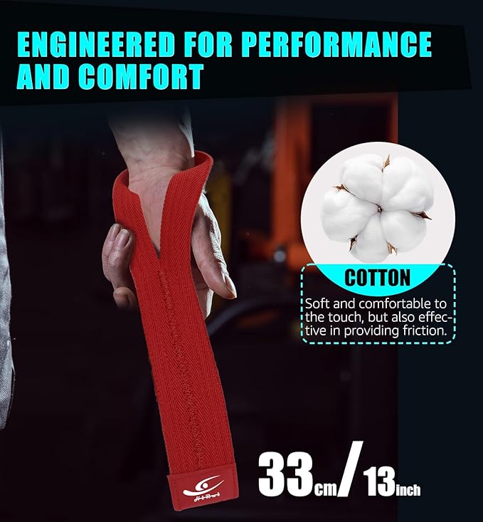 HiRui Cotton Lifting Wrist Straps (Pair) for Weightlifting Powerlifting Bodybuilding Strength Training | Wrist Support Wraps for Enhanced Grip & Stability - Soft & Durable, 13 inch Fits All