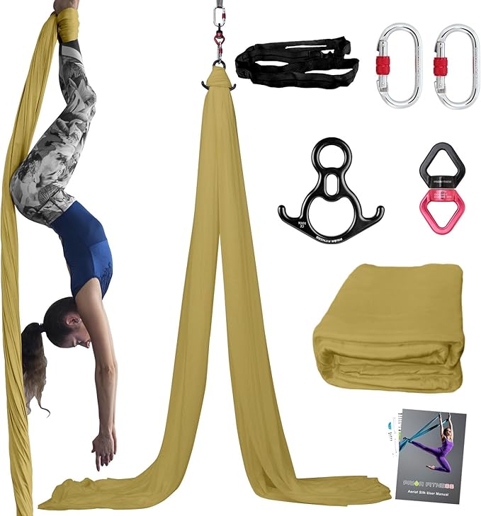 PRIOR FITNESS Aerial Silks Kit Colorful 9/15/20 Yards 40D Nylon Fabric Hammock Set With Hardware & Guide for All Levels Of Aerial Yoga Practice and Acrobatic Flying For Adults Aerial silk