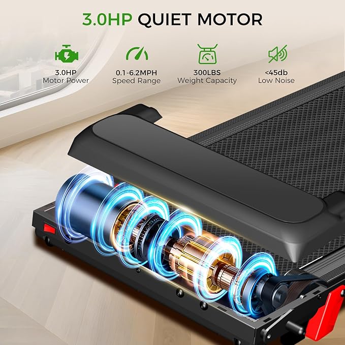 Portable Treadmill with Incline, 3.0HP Walking Pad with Handle Bar, 3-in-1 Foldable Treadmill for Home Office Small Space with Quiet Brushless, 300 LBS Capacity