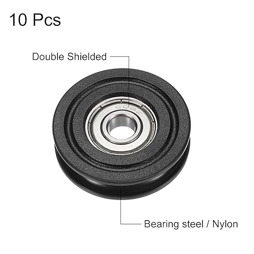 uxcell 10pcs U608ZZ Nylon Pulley U-Groove Ball Bearing 8x40x10mm U Groove Roller Wheel (GCr15) Chrome Steel Bearings, ABEC3
