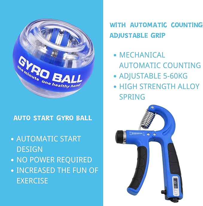 Hand Grip Strengthener Workout Kit (8 Pack) Forearm Grip Adjustable Resistance Hand Gripper, Finger Stretcher, Finger Exerciser, Grip Ring,Gyro Ball