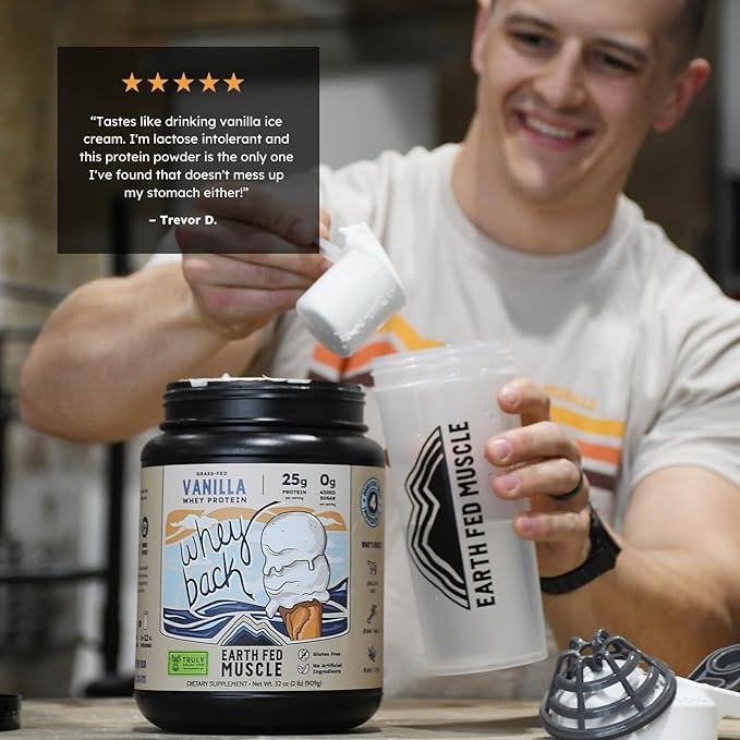 Earth Fed Muscle Whey Back Irish Grass Fed Whey Protein Isolate - NSF-Certified. No Artificial Ingredients, Soy Free, Gluten Free, Non-GMO and Hormone Free (2 Pound, 29 Servings, Vanilla)
