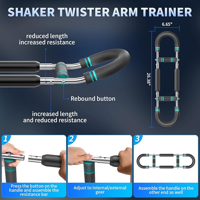Twister arm Trainer, Adjustable Resistance Chest Workout Equipment,Forearm Power Exercise bar , pectoralis spinalis Device, Portable Detachable Design