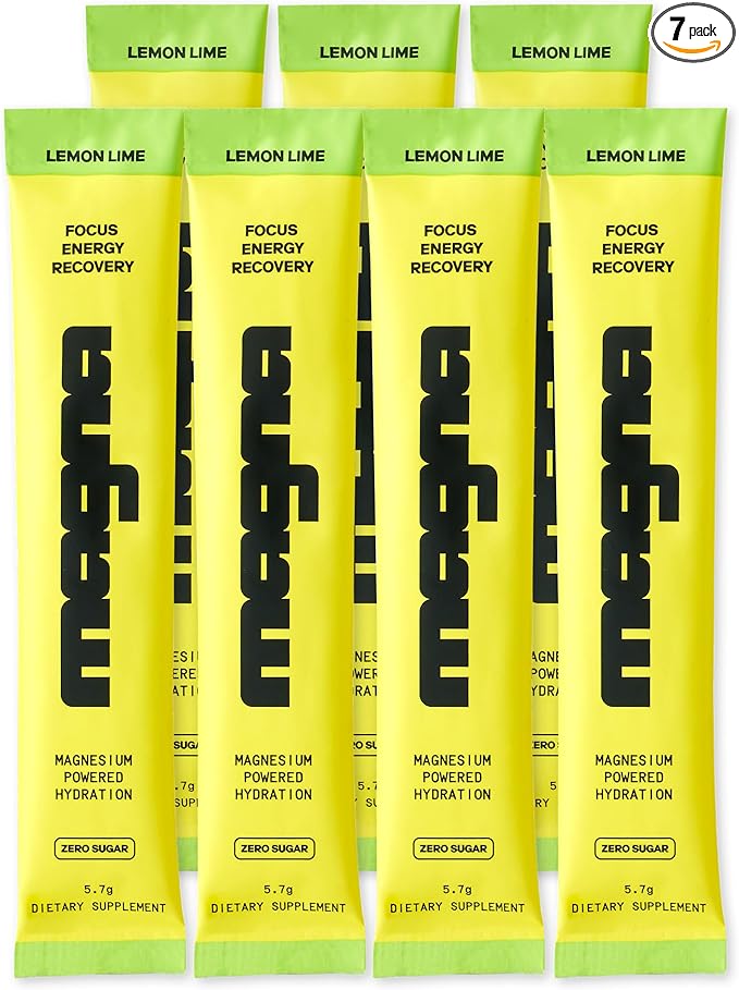 MAGNA Electrolyte Powder Drink Mix for Hydration, Energy & Focus Support with Magnesium L Threonate, Malate & Glycinate, Sodium, Potassium, Vitamin D, B6 & B12, Lemon Lime Flavor, 7 Servings