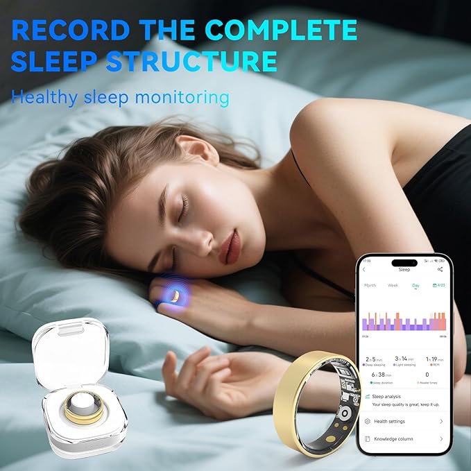 Smart Rings for Women Men,Fitness Tracker Ring,Heart Rate,Blood Oxygen,Blood Pressure,Step Tracker,Sleep Monitoring,No Subscription Fee,IP68 Waterproof Smart Ring for iphone&Android(Gold 11)