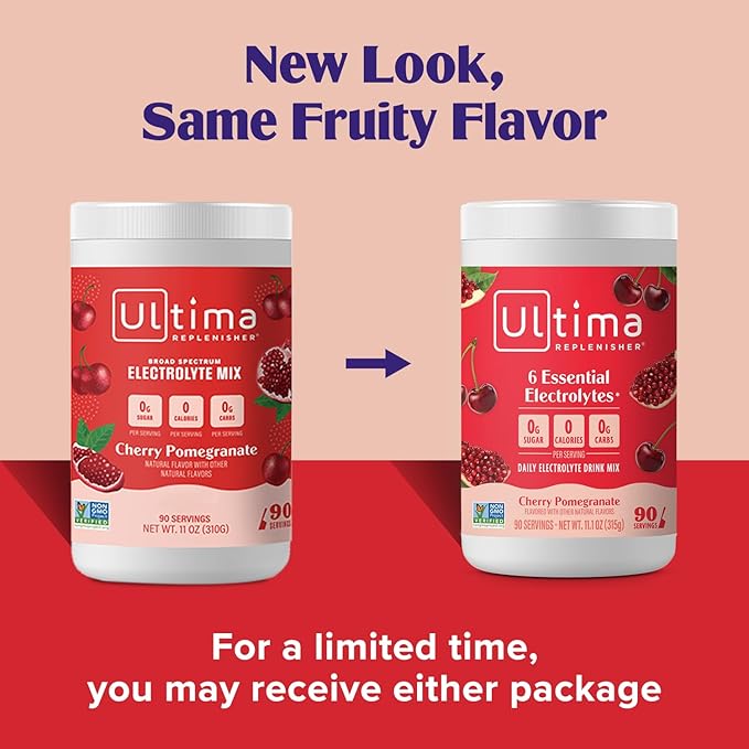 Ultima Replenisher Daily Electrolyte Powder Drink Mix – Sugar Free – Cherry Pomegranate, 90 Servings – Hydration Powder with 6 Electrolytes & Minerals – Keto Friendly, Vegan, Non-GMO