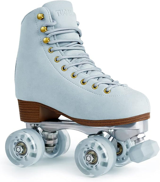 Roller Skates for Women or Men with Height Adjustable Rubber Stoppers Retro Suede Quad Roller Skates for Outdoor and Indoor
