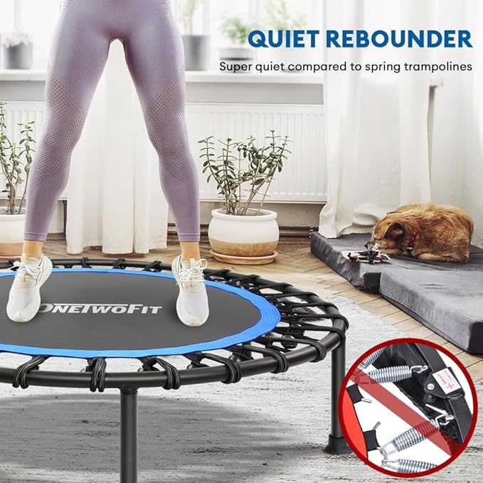 ONETWOFIT 42"/45" Rebounder Trampoline for Adults, Silent Mini Trampoline Indoor Exercise Fitness Trampoline Bungee Rebounder Workout Max Load 330lbs