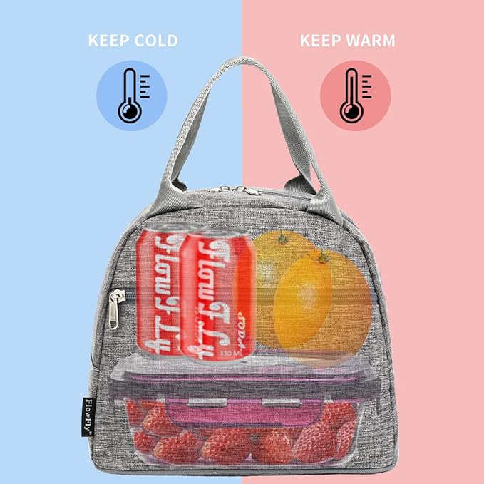FlowFly Insulated Lunch Cooler Bag - Tote Bag Organizer for Women/Men, Heather Grey