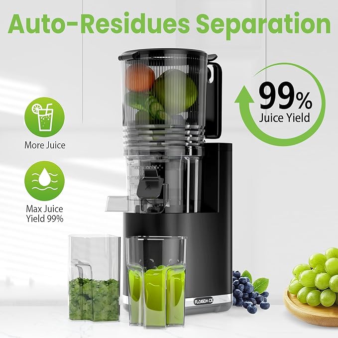 Cold Press Juicer, 6.5" Extra Large Feed Chute Juicer Machines, 350W Slow Masticating Juicer Machines with High Juice Yield for Whole Vegetables & Fruits, BPA Free, Black, Easy to Clean