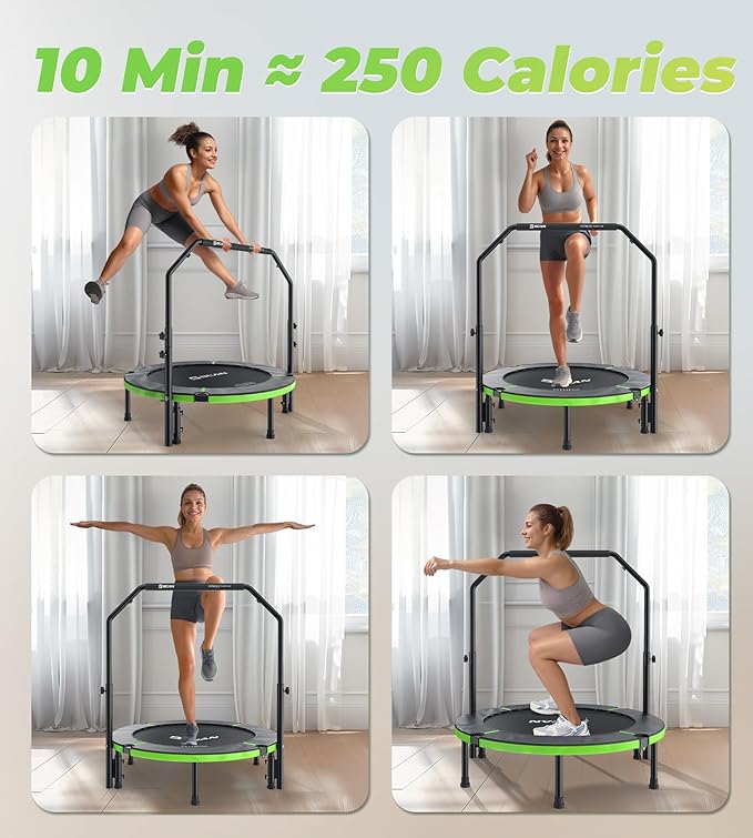 BCAN 40"/48" Foldable Mini Trampoline, Rebounder Trampoline for Adults, U/T Shape Adjustable Foam Handle, Exercise Rebounder for Adults Indoor/Garden Workout, Max Load 330lbs/440lbs