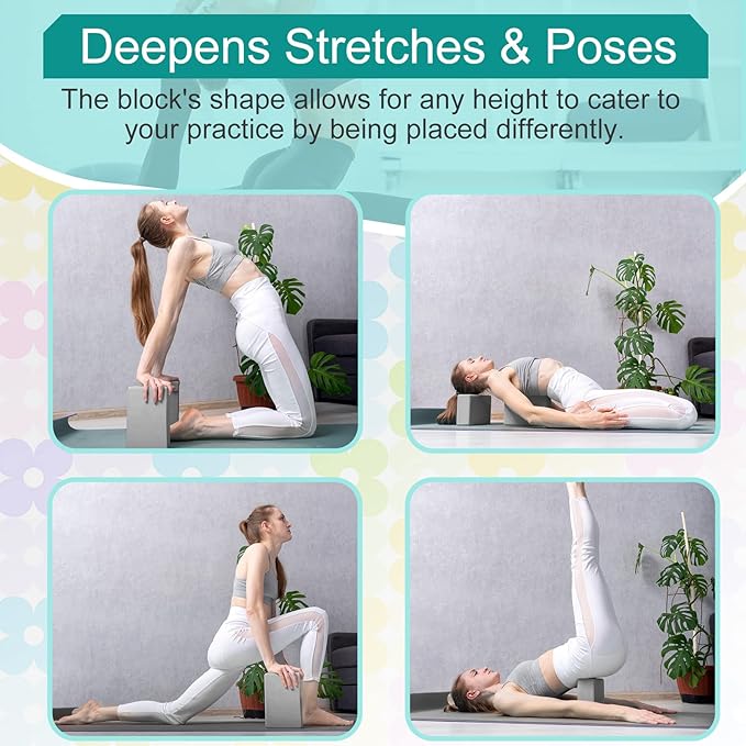 Meooeck 18 Pcs Yoga Block and Strap Set 9 x 6 x 3 Inch EVA Foam Non Slip Brick 8 ft Yoga Straps for Stretching D Ring Design for Back to School Pilates Fitness Workout Exercise