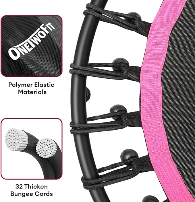 ONETWOFIT 42"/45" Rebounder Trampoline for Adults, Silent Mini Trampoline Indoor Exercise Fitness Trampoline Bungee Rebounder Workout Max Load 330lbs
