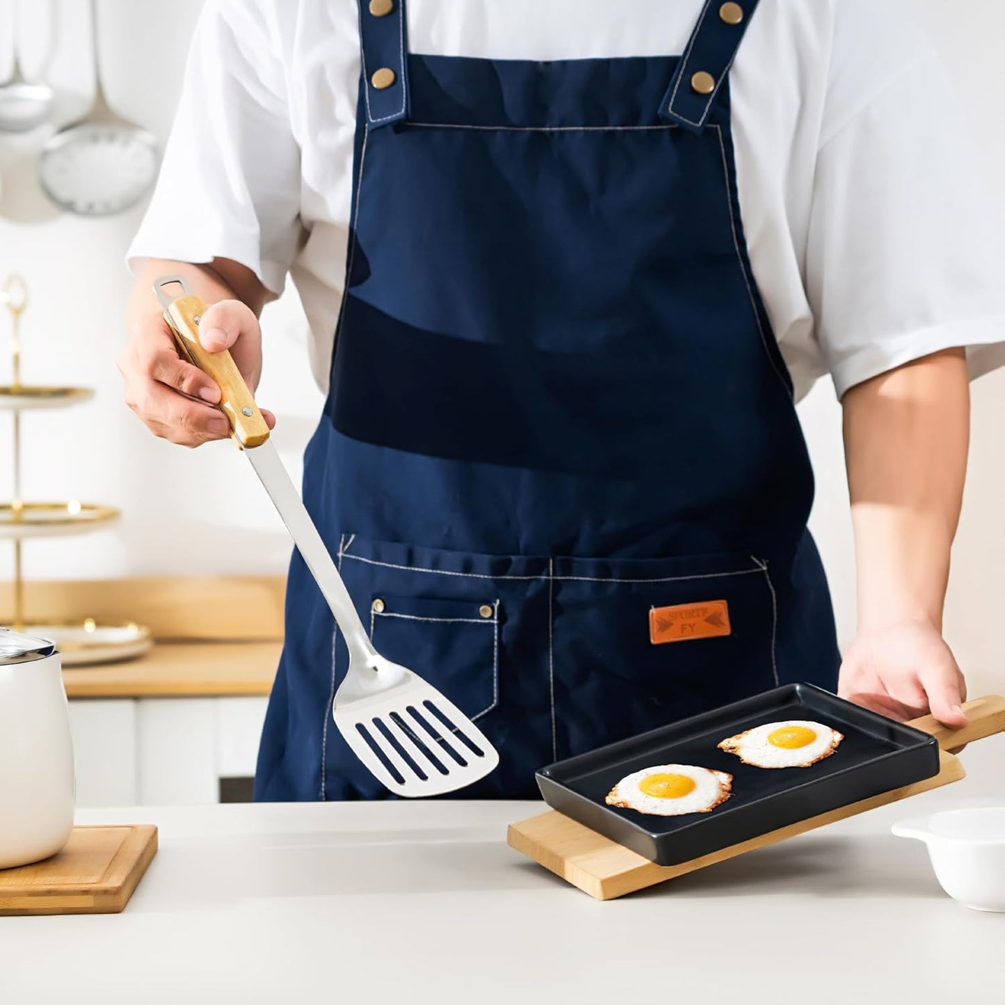 FJNATINH Cooking Utensils - Spatula and ladle Set with Wood Handle, 6 Pieces Wok Utensils Tools - Wok Accessories Cookware Set