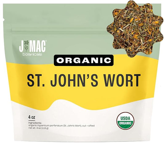 J Mac Botanicals, Organic St John's Wort herb (4 oz) loose leaf St. Johns Wort tea
