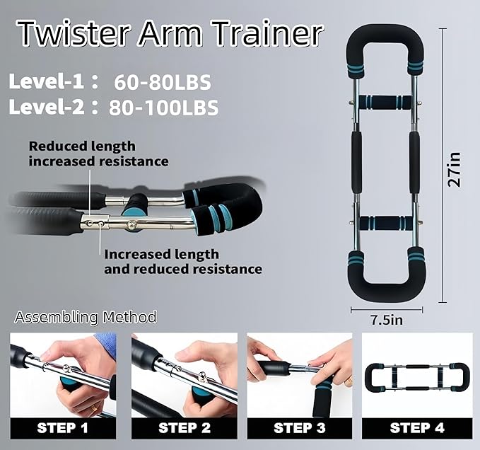 Twister Arm Trainer, 40-100lb Adjustable Twister Arm Chest Workout Equipment for Men & Women, Adjustable Forearm Strengthener, Portable Spring Resistance for Home Fitness.