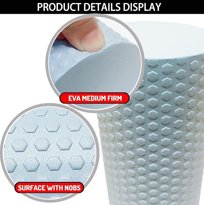 EVA Massage Roller, Recovery Foam Roller, Medium Density Light Blue Trigger Point Massage Roller for Deep Tissue Excercise, Physical Therapy, Muscle Restoration, 12" X 4" Round