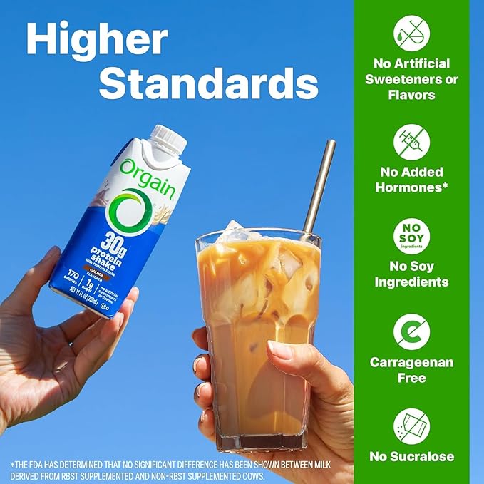 Orgain 30g High Protein Shake, Café Latte, 5g BCAAs, 1g Sugar Per Serving, Caffeine from 1 Cup of Coffee, Milk Isolate, Meal Replacement, Ready to Drink, Keto Friendly, Gluten-Free 11 Fl Oz (12 Pack)