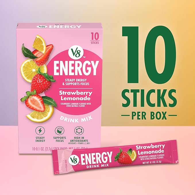 V8 Energy Strawberry Lemonade Energy Drink Powder, .10 oz Packet (120 Count)