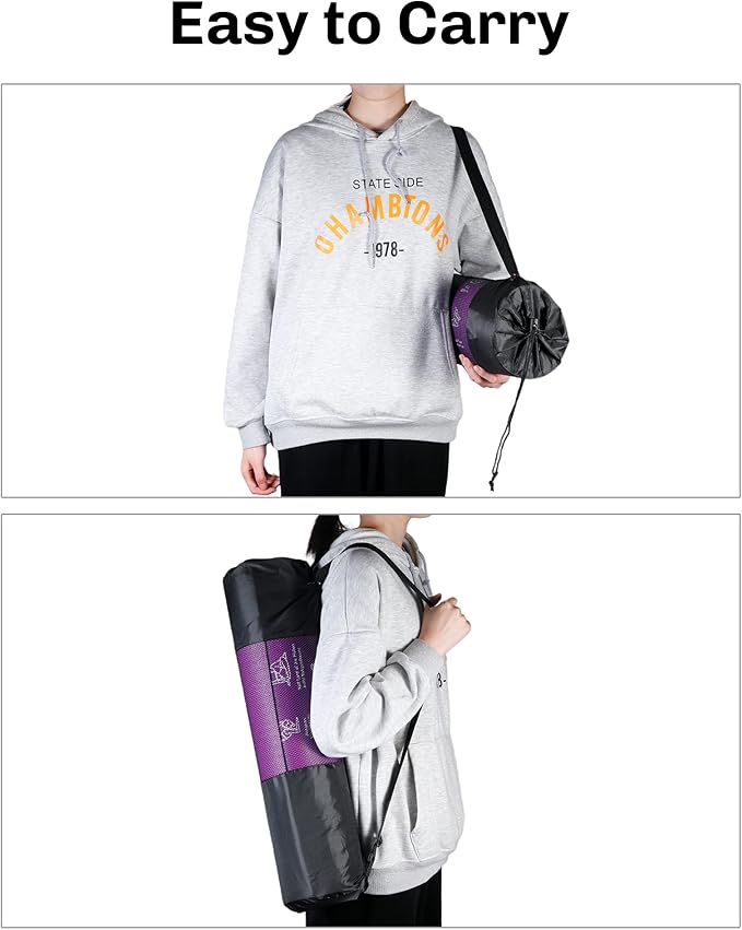 Instructional Travel Yoga Mat with 75 Poses & Exercises - Non-slip Exercise Mat for Home Workout, Includes Carrying Bag - Perfect for Beginners, 68"x24"x0.25"