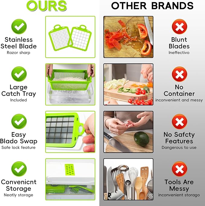 Vegetable Chopper & Spiralizer - Food Chopper with Container | Fruit Slicer, Kitchen Gadget | Dice, Slice, Shred Veggies/Fruits | Perfect for Salads(17-in-1green)