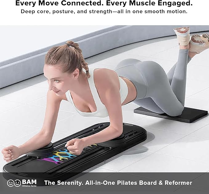 BAM Athletica Serenity Foldable Pilates Reformer Board | Compact Home Pilates Machine for Gentle Core, Balance & Mobility | Low-Impact Pilates Board with Light Resistance for Pilate Beginners