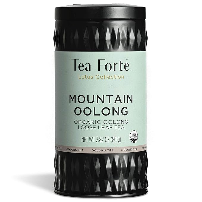Tea Forte Mountain Oolong Premium Organic Loose Leaf Caffeinated Oolong Blend Canister, Makes 35-50 Cups